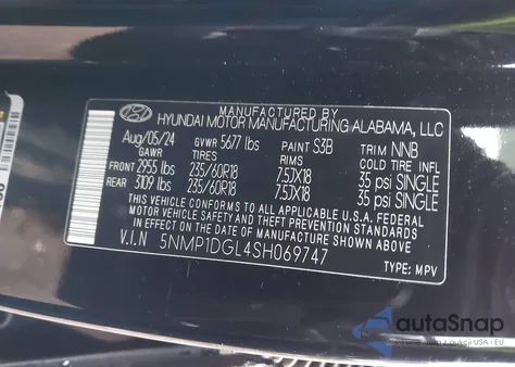 2025 Hyundai Santa Fe Se из США, поврежденный, VIN 5NMP1DGL4SH069747